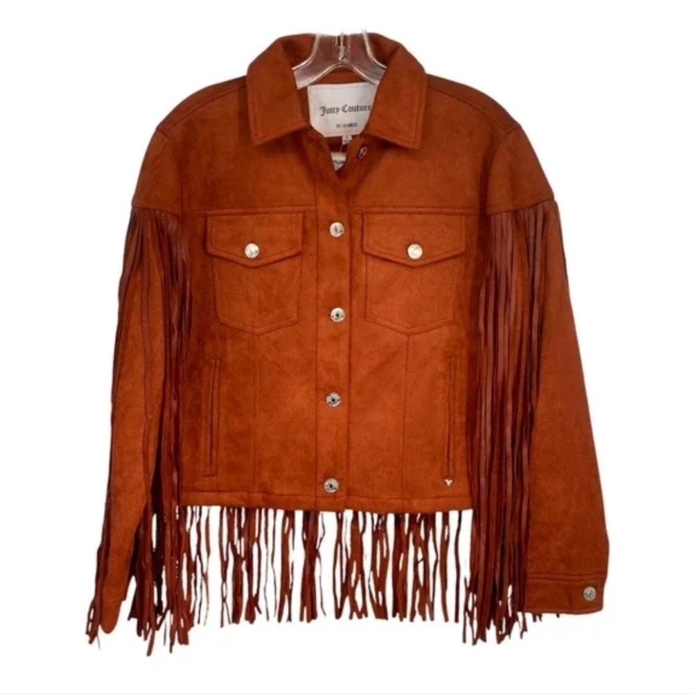 NWT Juicy Couture Rust Fringe Trucker Jacket - M - Picture 3 of 10